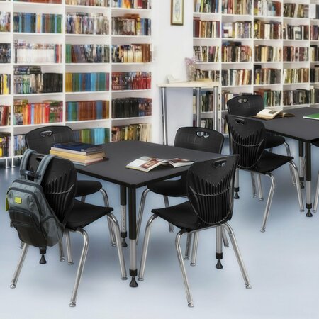 KEE Square Tables > Height Adjustable > Square Classroom Tables, 48 X 48 X 23-34, Wood|Metal Top, Gray TB4848GYAPBK